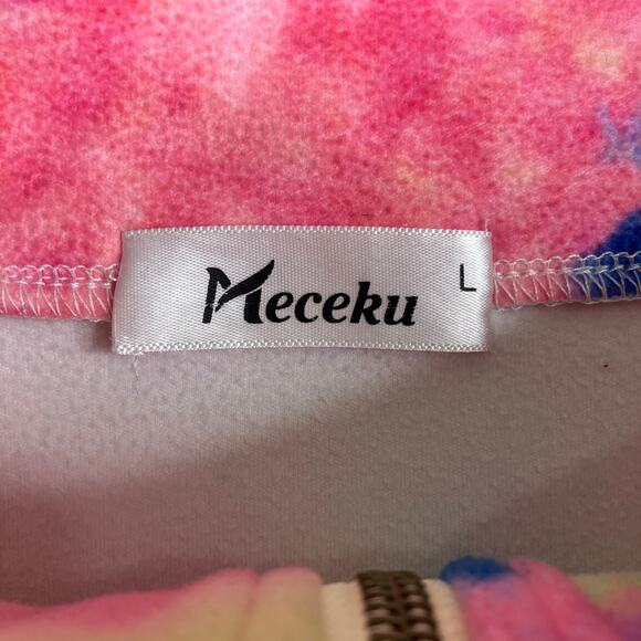 Tie-Dye 1/4 Zip Pullover Womens Size L Pink Blue Multicolor Casual Top Oversize - Picture 4 of 9